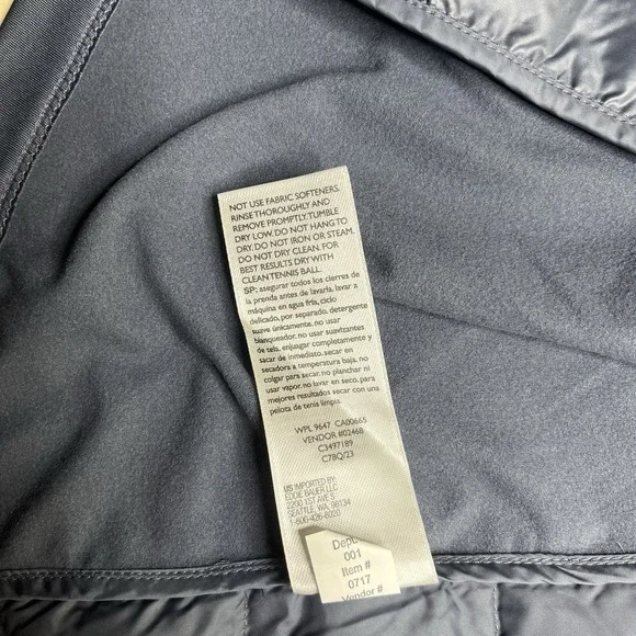 Eddie Bauer 550 Down Puffer Jacket Mens Medium Gray Hooded Lightweight Packable - Picture 9 of 14